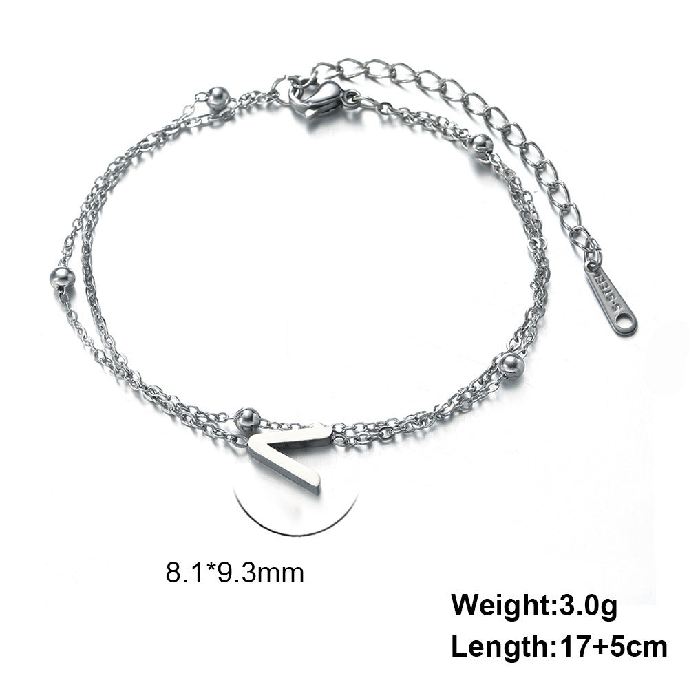 Cut Titanium Steel Double-layer Chain 26 Letters Pendant Bracelet