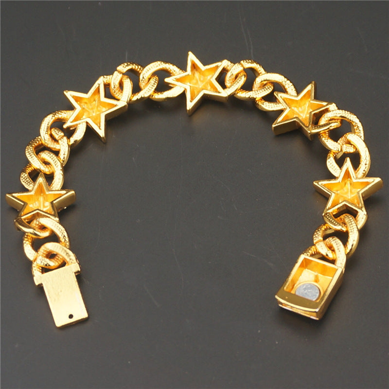 Pulsera de cadena de enlace cubana de estrella de cinco puntas hipster