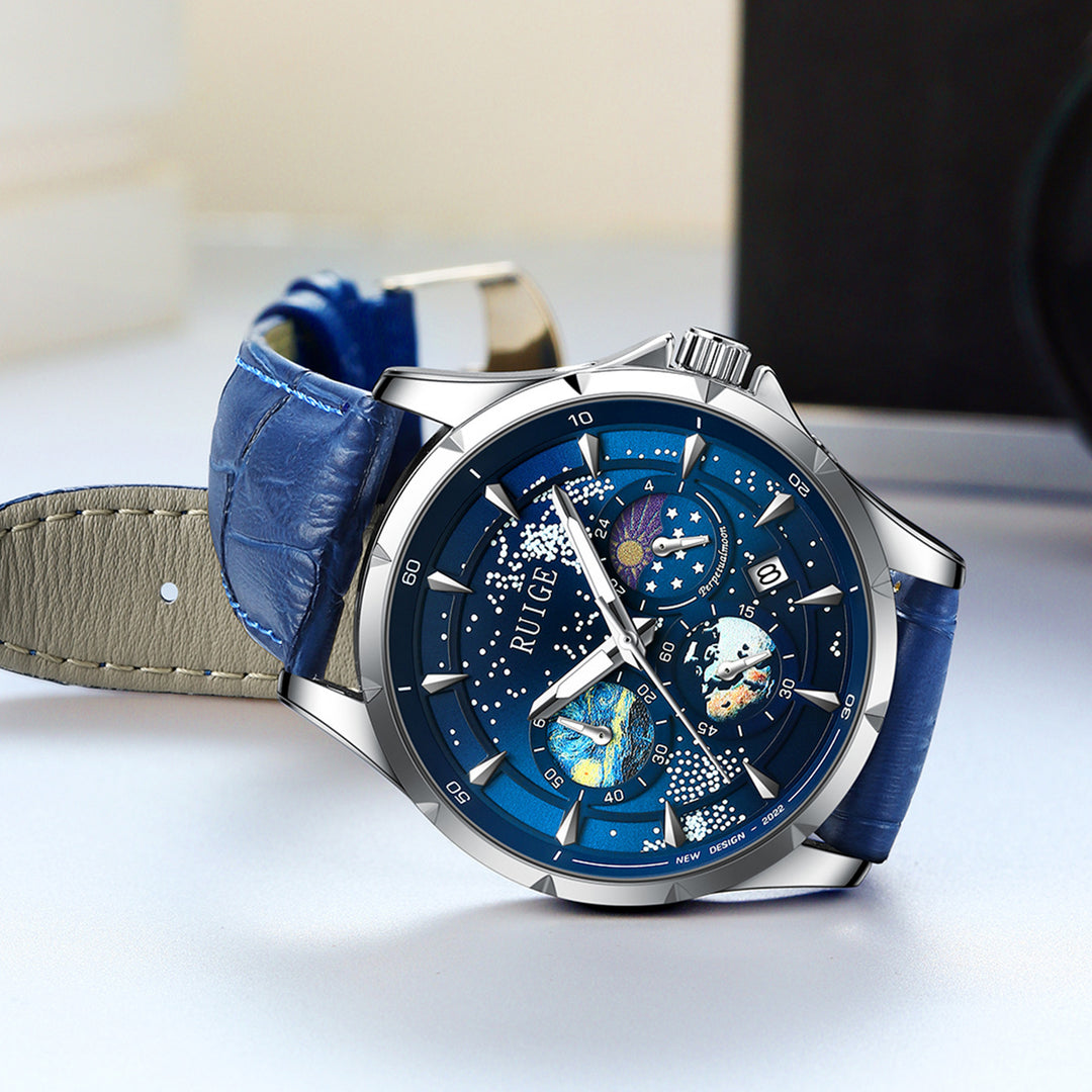 Star Sea Quartz Multifunctionele lichtgevende waterdichte herenhorloge