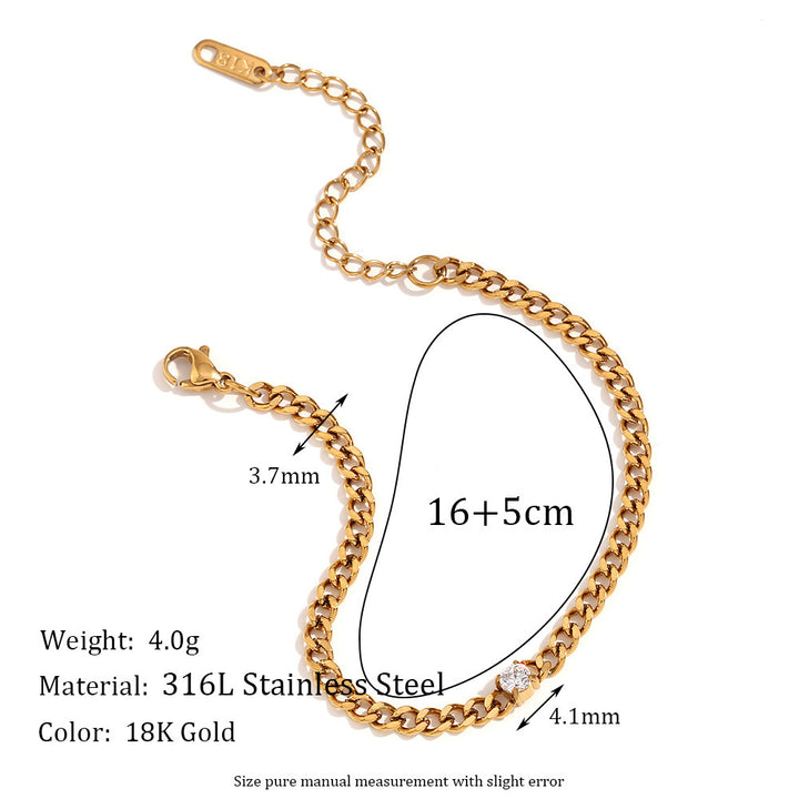 Simple Stainless Steel 18K Gold Plating Zircon Chain Bracelet