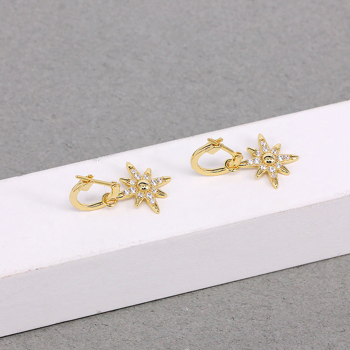 S925 Sterling Silber INS kreativer Mini Achtpunktsterne Diamant All-Match Ohrringe