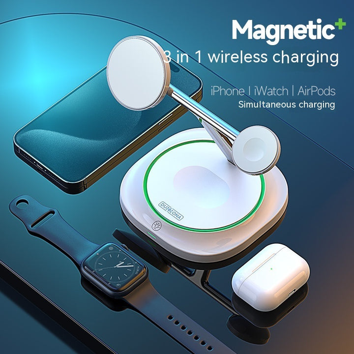 Mobile Phone Three-in-one 15W Magnetic Suction Wireless Charger MagSafe Earphone Watch Desk Charger