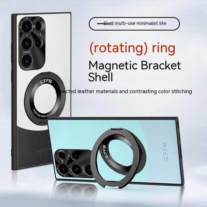 Toepasselijk op S23ultra telefoonhoes contrast kleur magnetische beugel ring drop-resistent nieuw