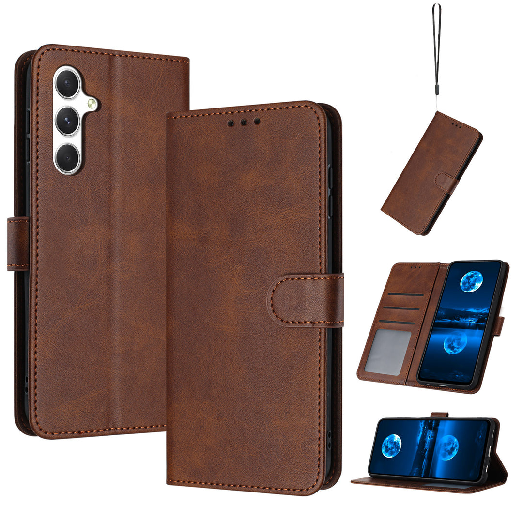 Mobile Phone Leather Case Solid Color Calf Pattern Card Wallet