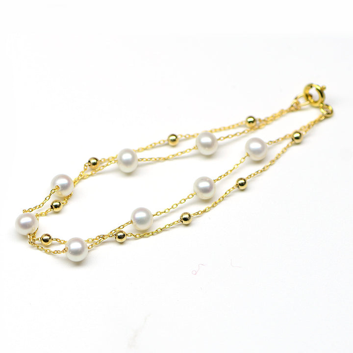 Bracelet à double couche réglable de la perle en or 18 carats