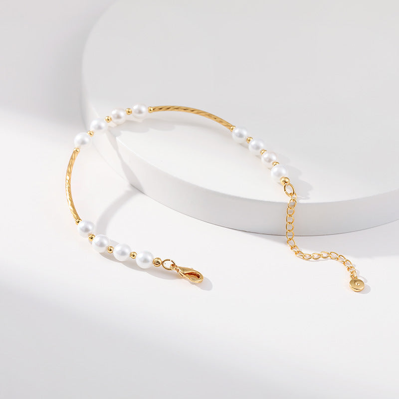 Bracelet de perle et de perle de la coque en or réelle à la main 18k