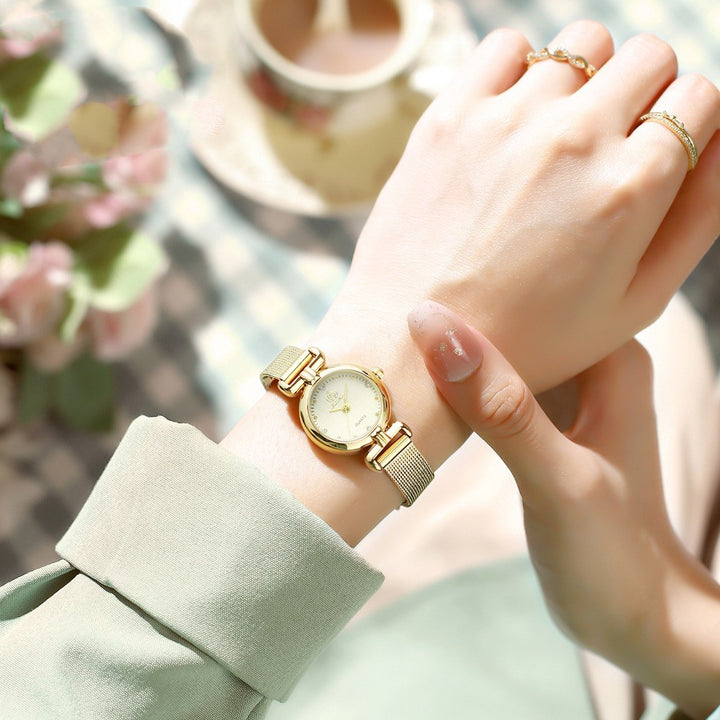 Reloj de cuarzo de moda para mujeres de mujeres con cadena de malla