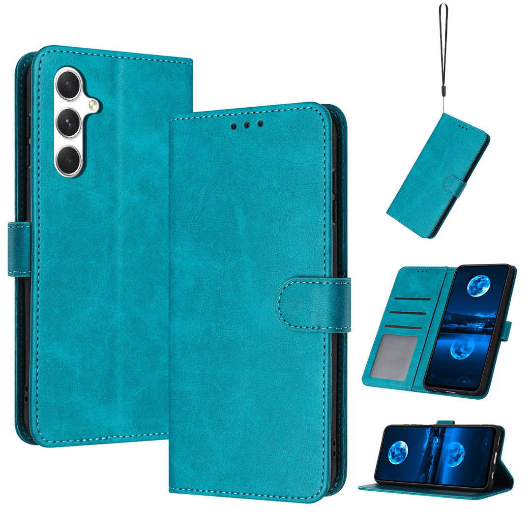 Mobile Phone Leather Case Solid Color Calf Pattern Card Wallet