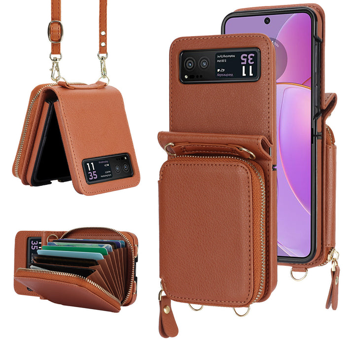 Suitable For ZFlip6 Litchi Pattern Foldable Screen Phone Case Wallet