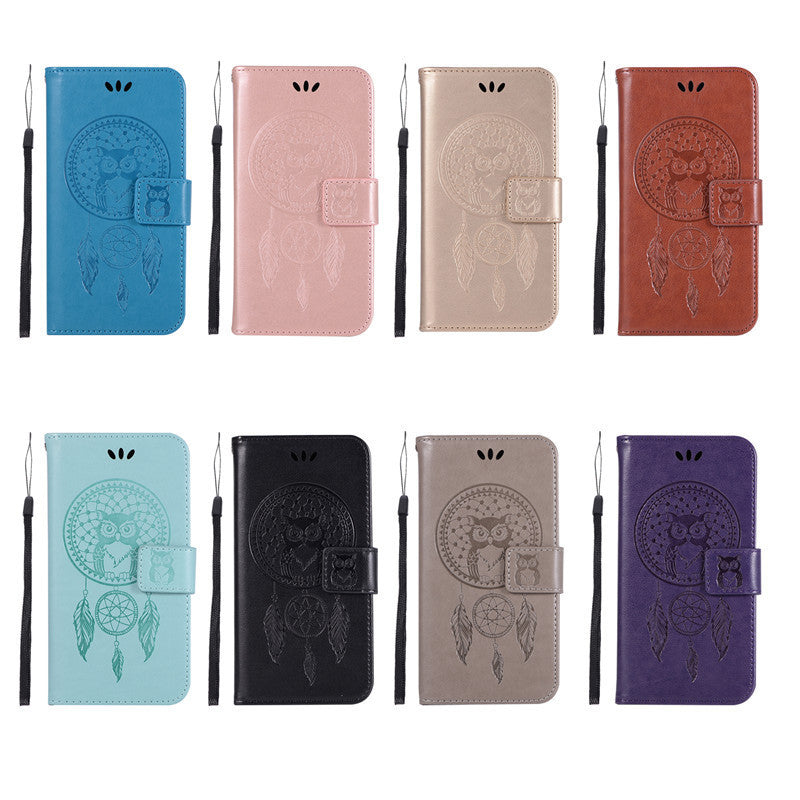 Wind Chime And Owl Embossed PU Card Mobile Phone Case
