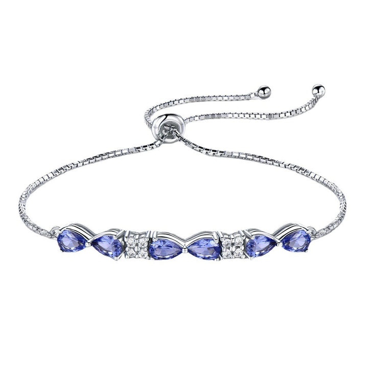 S925 Sterling Silver Blue Sapphire Box Chain Justerbart armbånd for kvinner
