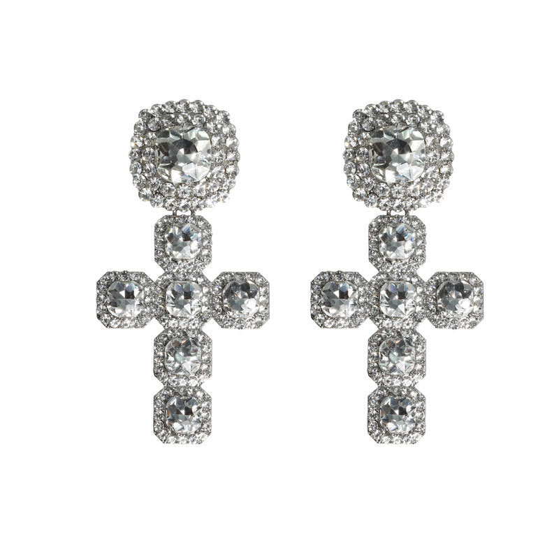 Lichte luxe creatief kruisje juwelen hangersontwerp ketting oorbellen