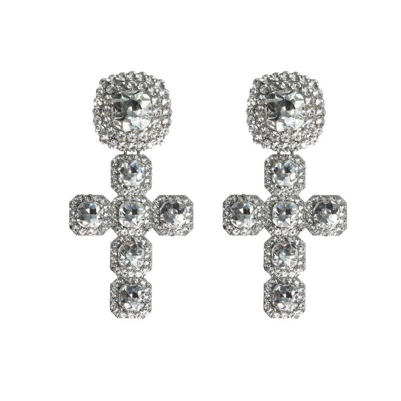 Light Luxury Creative Cross Jeweled Pendant Design Necklace Earrings