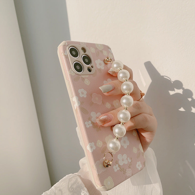 Peinture à l'huile Case de téléphone floral chaîne de perles