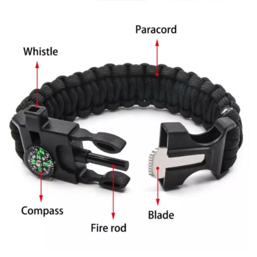 Bracelets d'urgence paracord, bracelet de survie avec des accessoires de grattoir de démarreur de survie à boussole intégrée, costume pour la randonnée, le camping, la pêche et la chasse