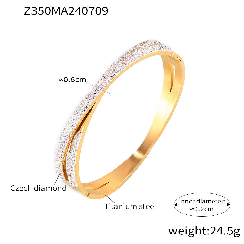 Double-layer Twin Titanium Steel Plated 18K Real Gold Inlaid Diamond Bracelet