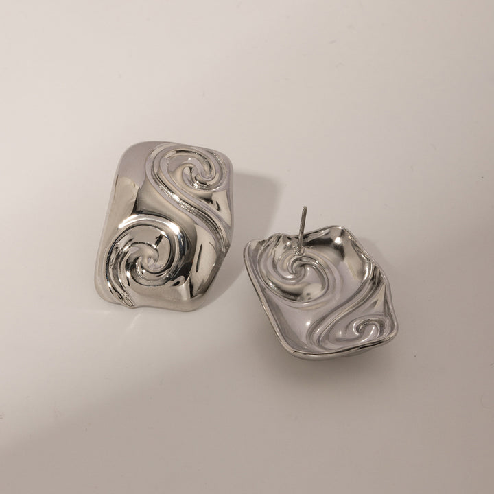 Steel Colored Stainless Steel Square Threaded Ring Earrings