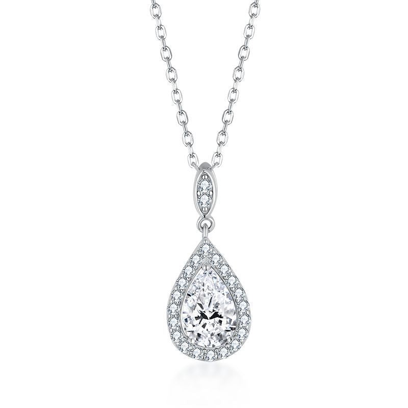 Water Drop 15 Karat Necklace All-match Moissanite Clavicle Chain S925 Silver 18K Gold Plating