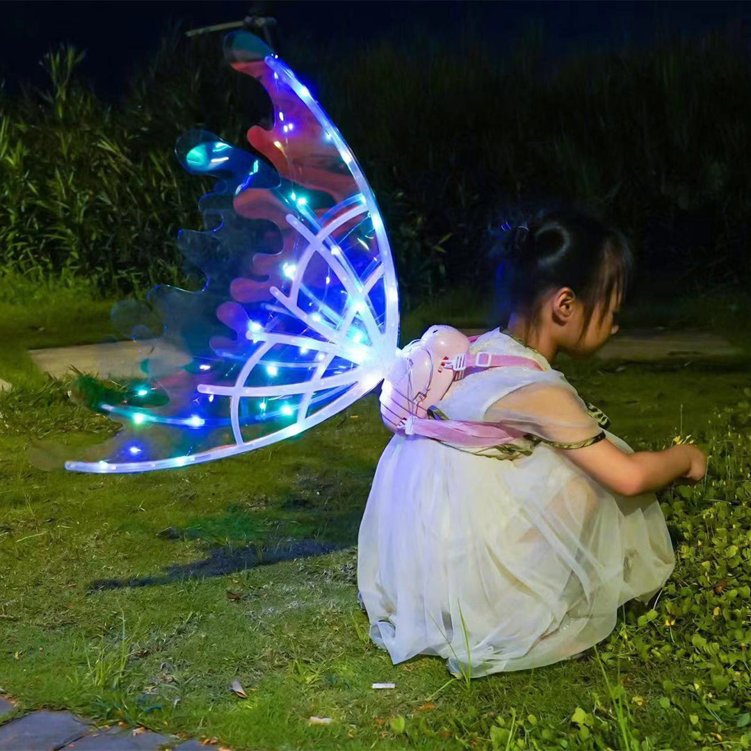 Meisjes elektrische vlindervleugels met lichten gloeiende glanzende verkleed bewegende fee -vleugels voor verjaardag bruiloft kerst Halloween