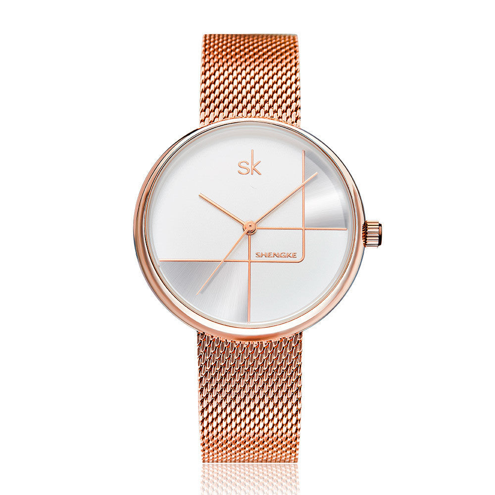 Moda femeilor Simple Geometric Quartz Watch Mesh Strap curea