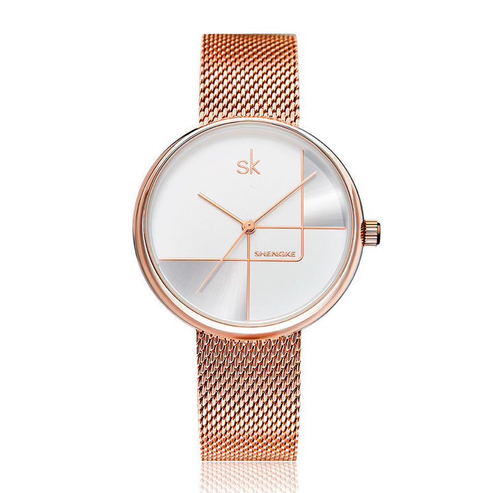 Fashion féminine Simple Geometric Quartz Watch Sangle Mesh Watch