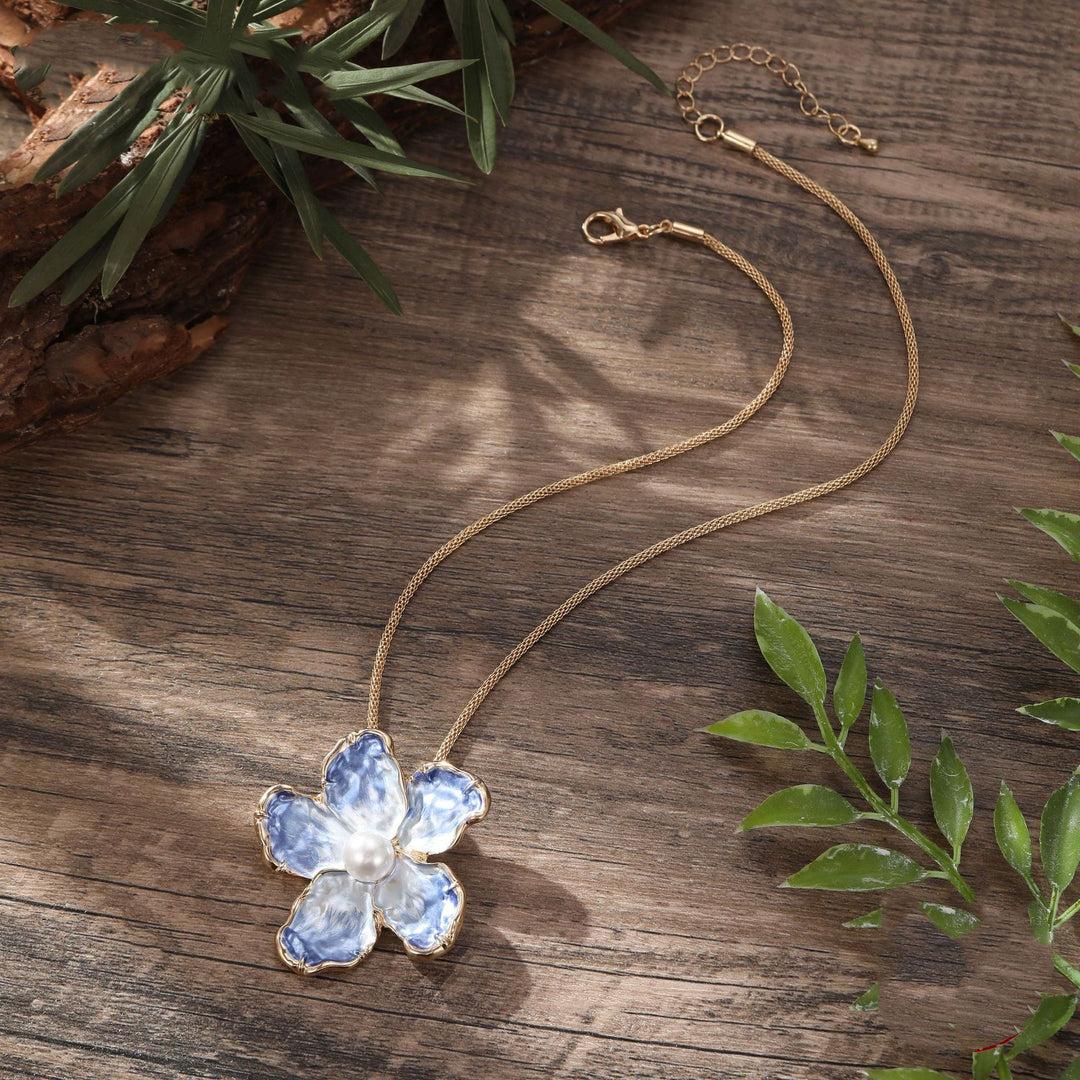 Blue Emaille Camellia Pendant Mode