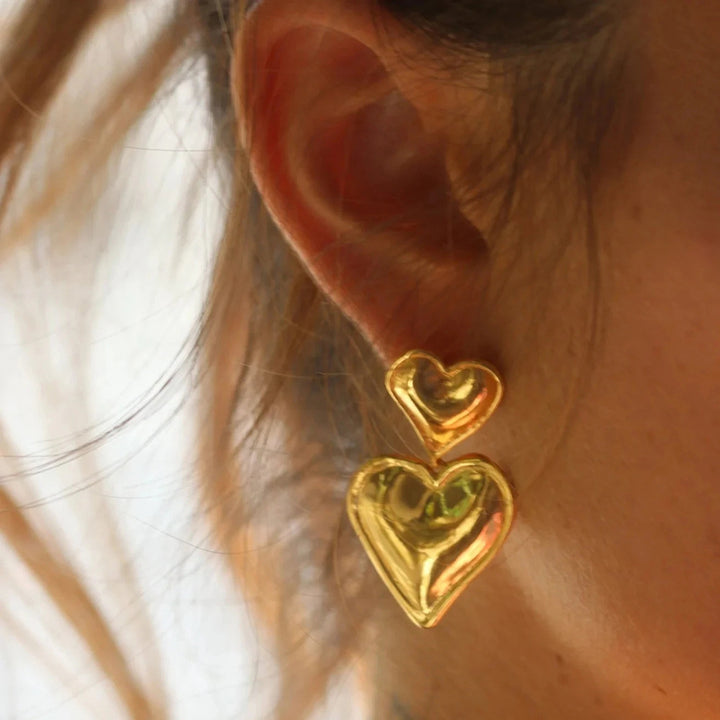 Pendientes de perlas barroco de corazón de acero inoxidable