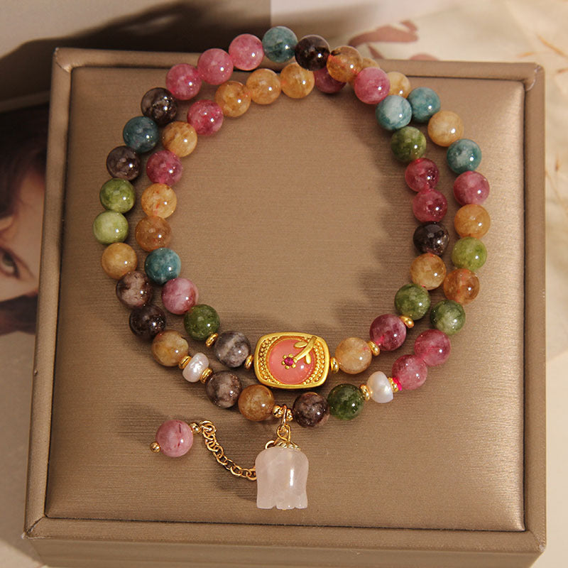 Bracelet de jade tourmaline de couleur double en couches pour les femmes