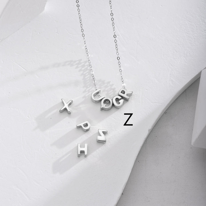 Cross Border S925 Sterling Silver 26 English Letters Series Pendant Simple Stylish Glossy Heart-shaped DIY Necklace