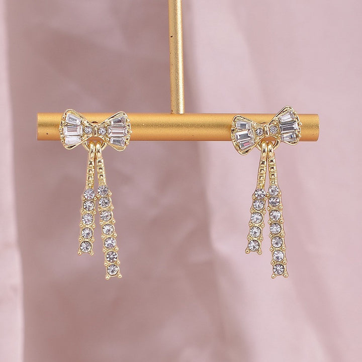 Yay şeklindeki elmas kristal küpeler, şık ve zarif, Koreli yeni moda tasarım küpeleri