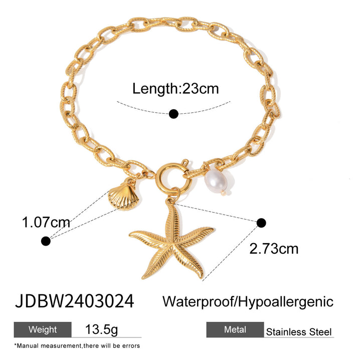 Stainless Steel Starfish Shell Conch Bracelet