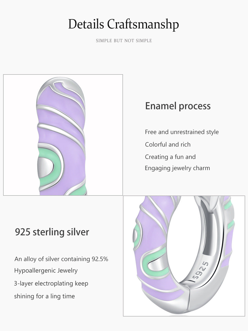 S925 Sterling zilveren paarse vintage druipende geometrische oorbellen