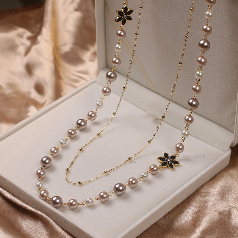 Classic Style Pearl Flower Sweater Chain