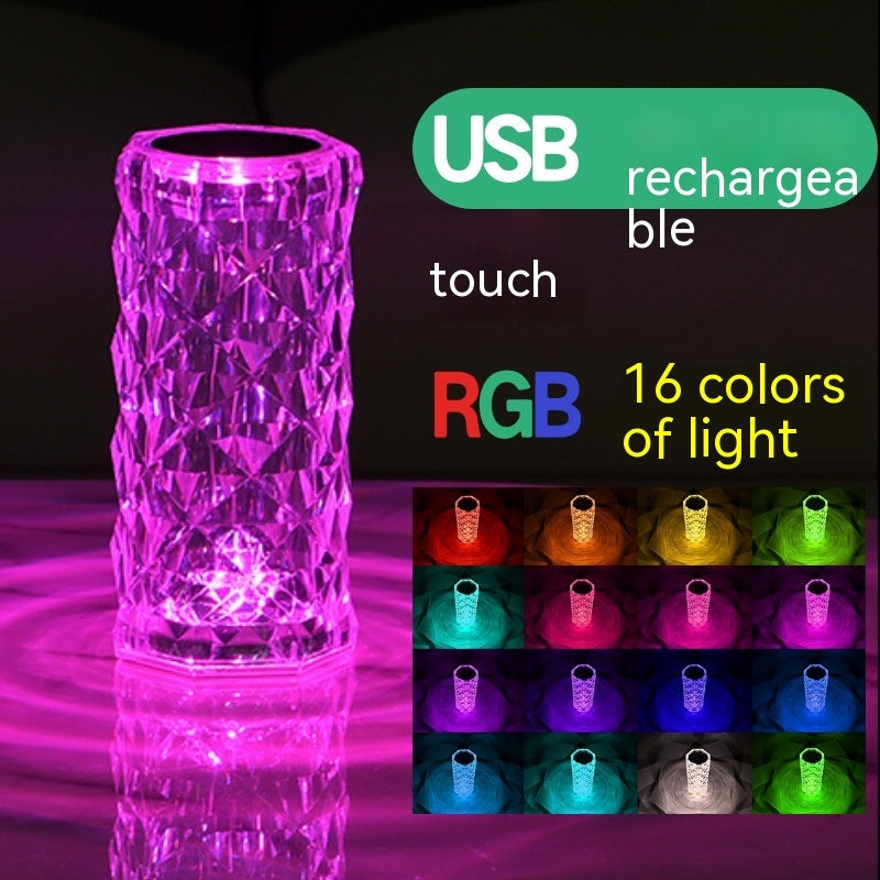 Lámpara de mesa LED creativa de la lámpara de rosa de cristal