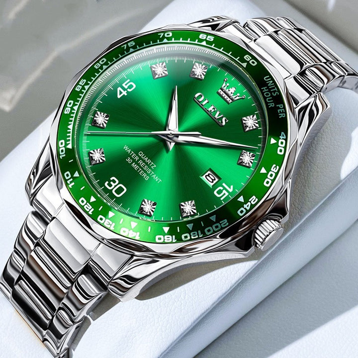 Green submariner cuarzo reloj luminoso para hombres