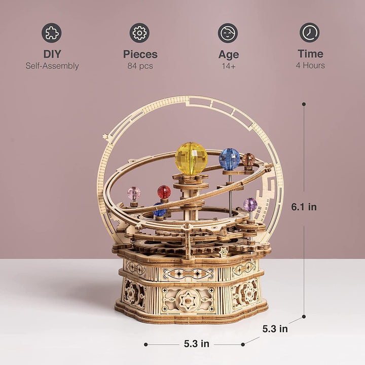 Rokr Dönen Yıldızlı Gece Mekanik Müzik Kutusu 3D Ahşap Bulmaca Montaj Modeli Bina Kitleri Çocuklar İçin Oyuncaklar - AMK51