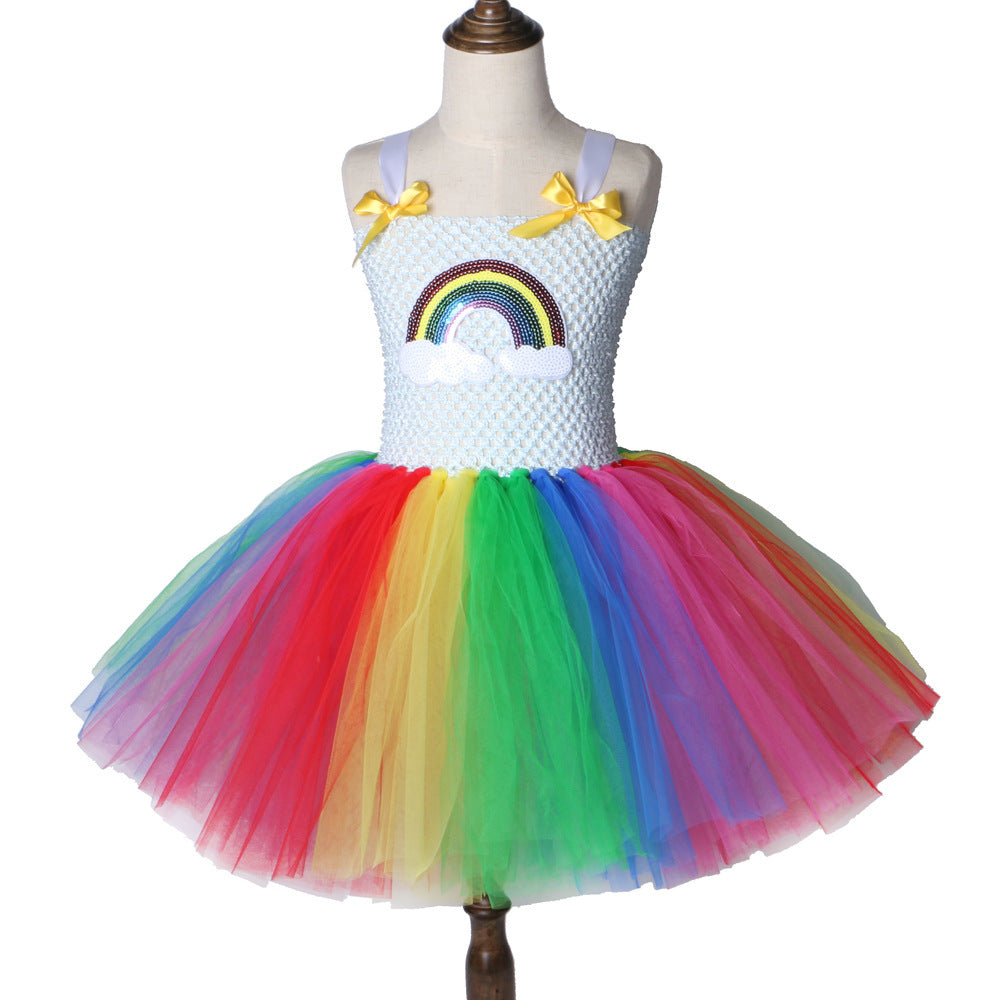 Kindernetzgarn Regenbogen Show Prinzessin Kleid