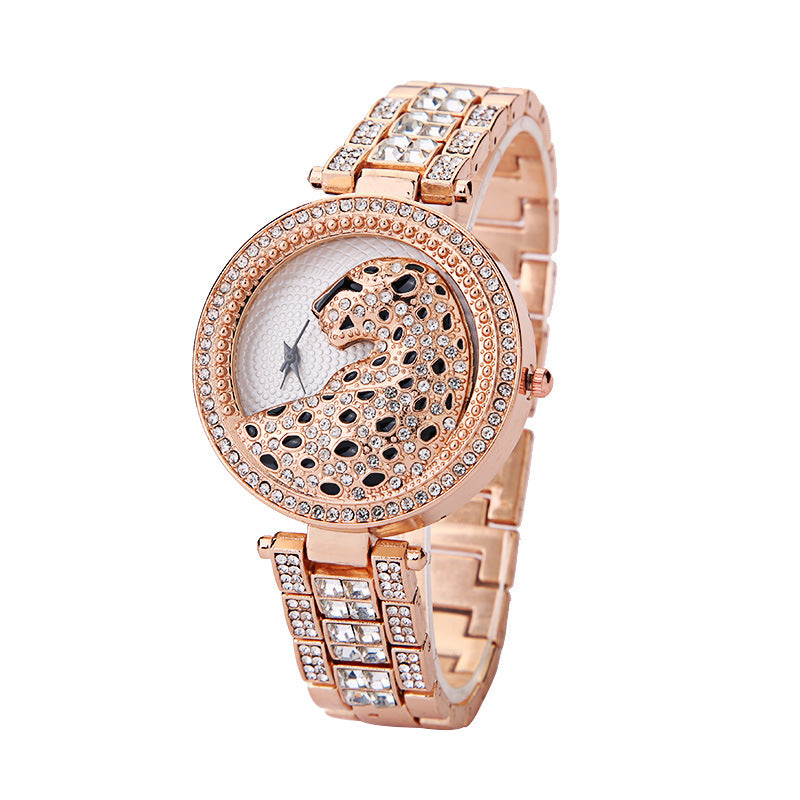 Dreidimensionale Diamant-Leoparden-Print-Uhr von Frauen