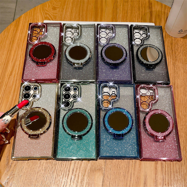 Rhinestone Glitter Magnetic Suction Mirror Bracket Drop-resistant Soft Case Phone Case