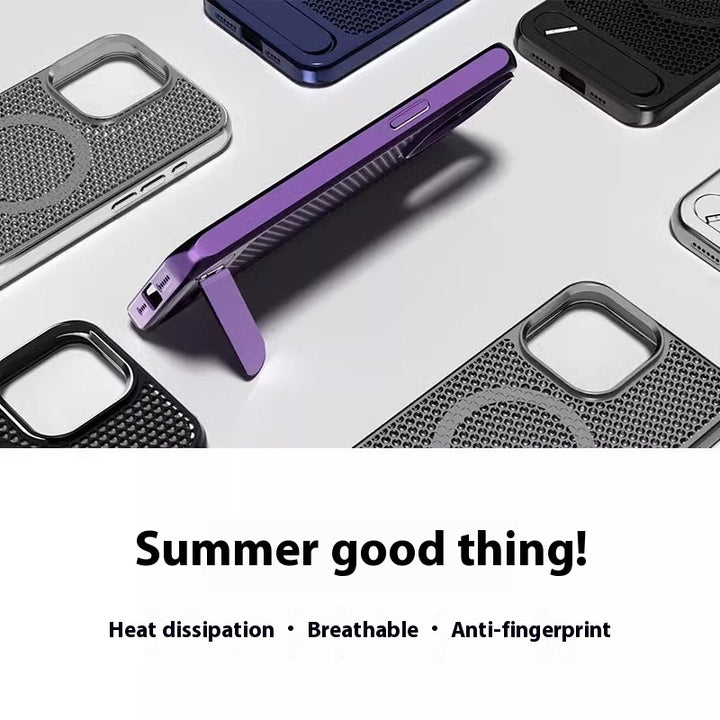 Bracket Phone Case Suitable Grid Cooling Magnetic Suction