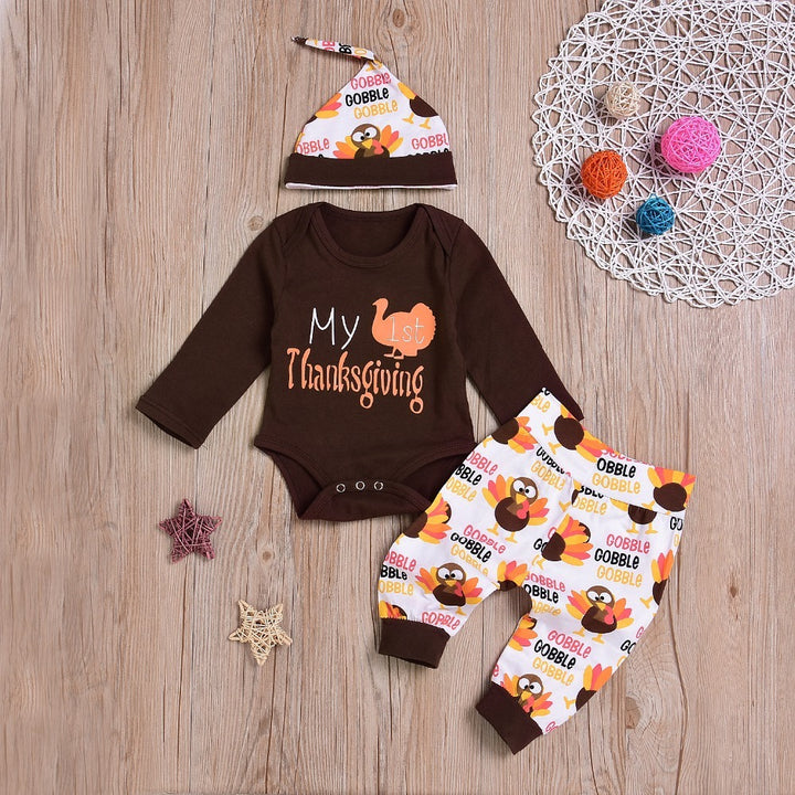 Costume de bébé Thanksgiving Turquie trois pièces