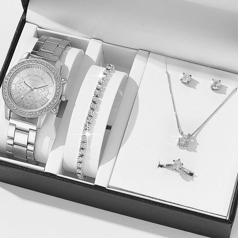 Dames met drie ogen quartz diamant-ingebedde horloge