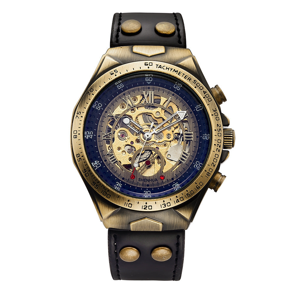 Moda masculina Hollowoud Out Automatic Mechanical Watch