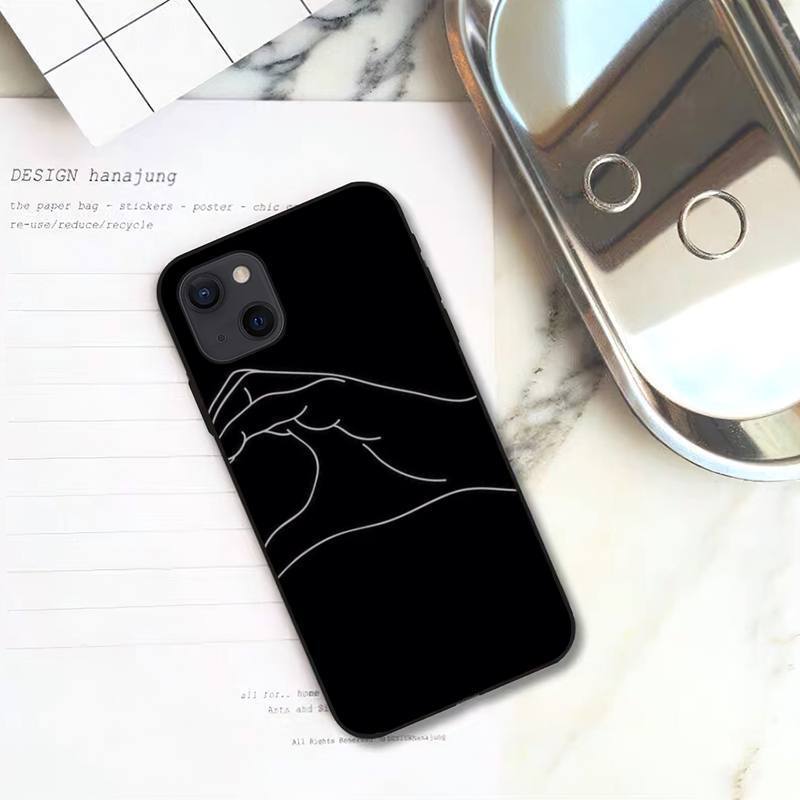 White Lines Holding Hands Couple New Phone Case