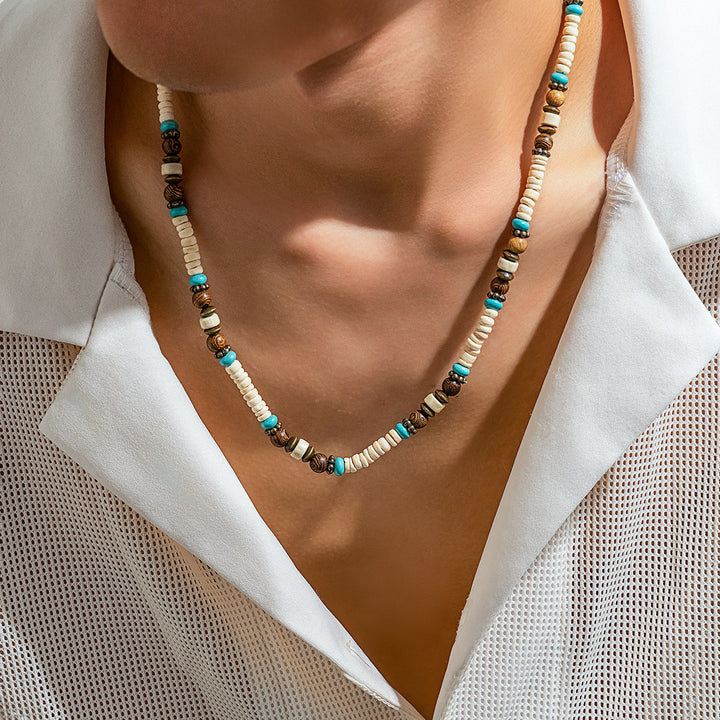 Collier de perles en bois turquoise de style bohème