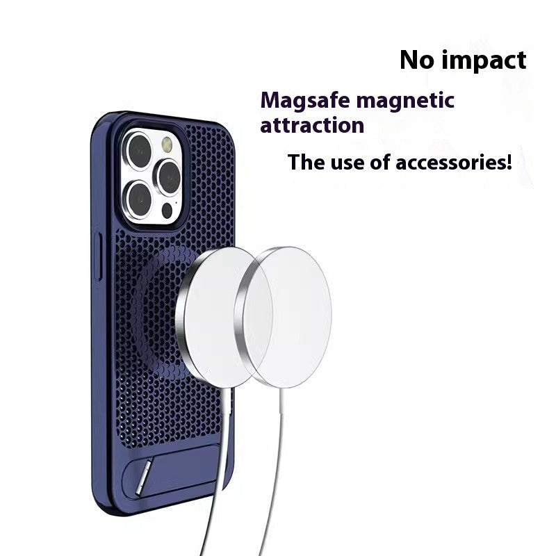 Bracket Phone Case Suitable Grid Cooling Magnetic Suction