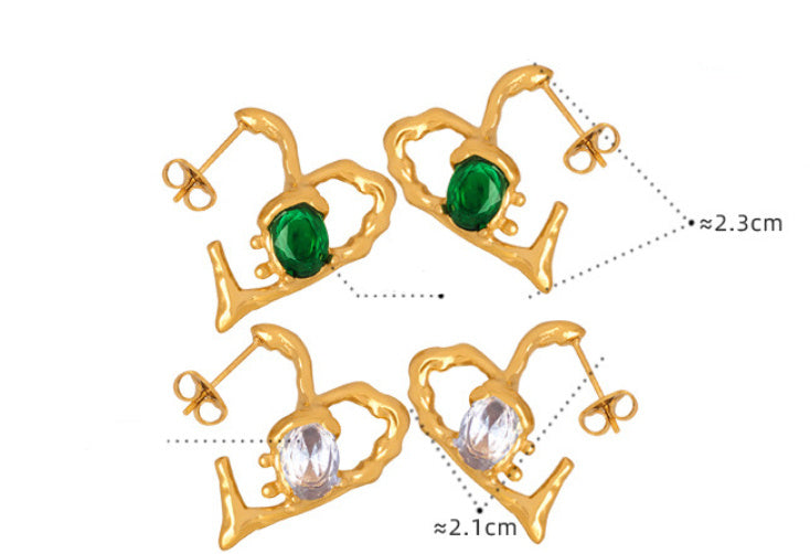 Brincos de vidro em forma de coração feminina