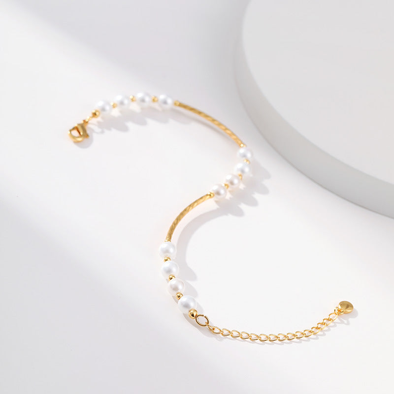 Handgefertigtes Kupferrohr 18k Real Gold Shell Pearl und Perle Armband