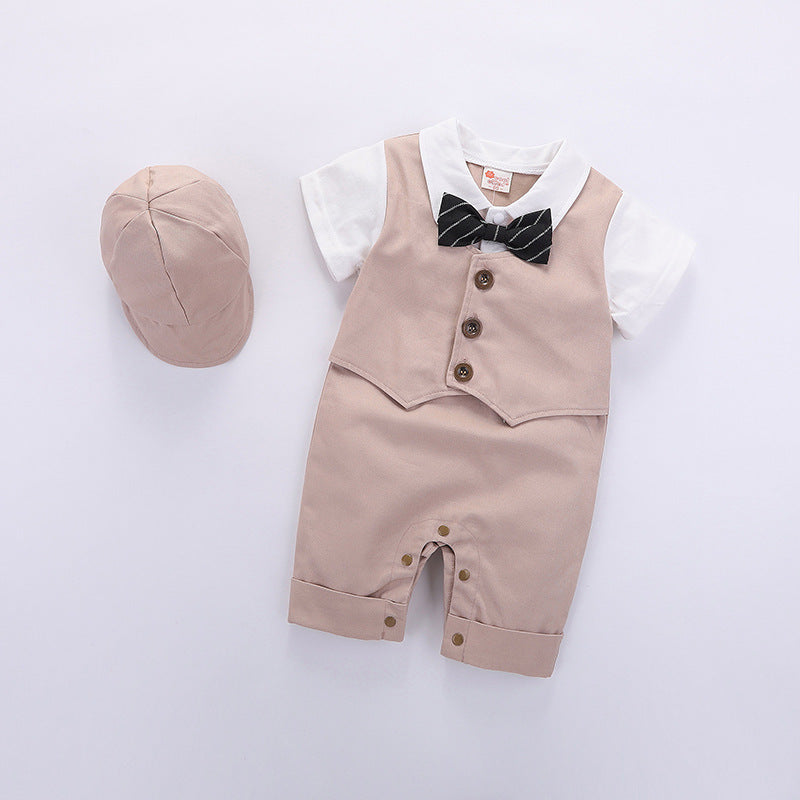 Мода детская одежда лето с коротким рукавом джентльмен -комбинезон