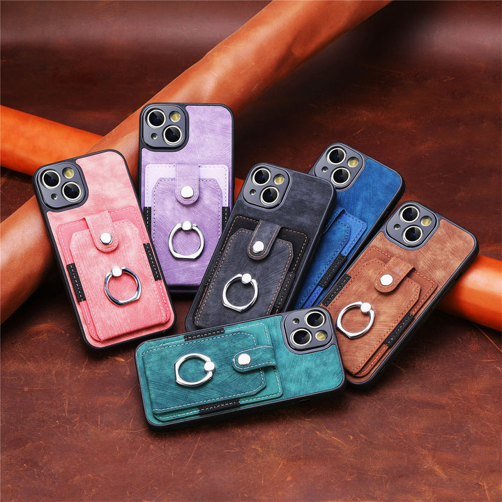 Card Pack Mobile Phone Leather Case Pure Color Retro